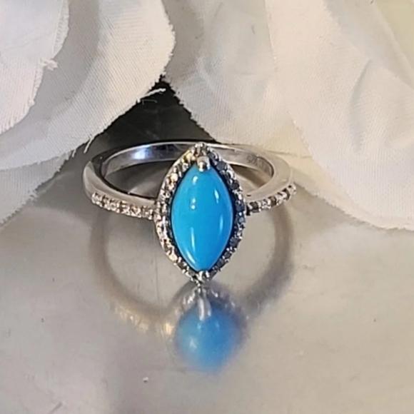 NWT Natural Arizona Sleeping Beauty Turquoise & Zircon Ring Size 7 - Picture 10 of 13
